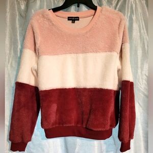 Almost Famous colorblock fuzzy sweater size large NWT